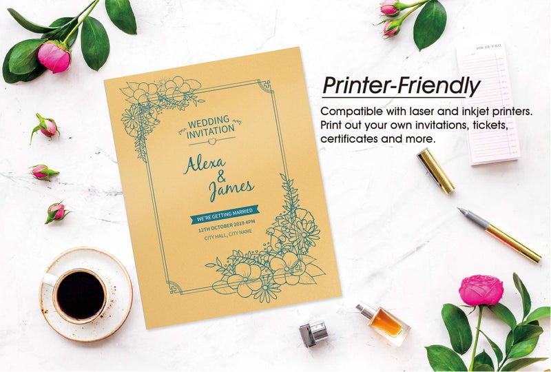 Bubbley Gold Shimmer Paper - 100-Pack Metallic Cardstock Paper, 92 lb Cover, Double Sided, Printer Friendly - Perfect for Weddings, Birthdays, Craft Use, Letter Size Sheets, 8.5 x 11 Inches - Image 3